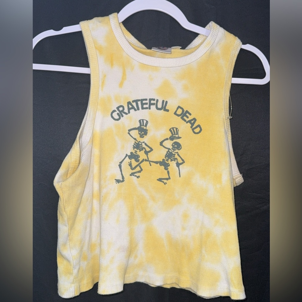 Grateful Dead Yellow and White Tie-Dye Crop Top Womens 2x